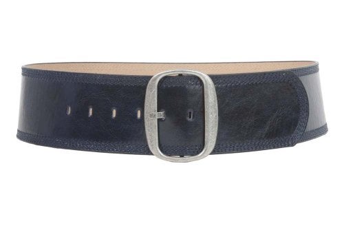 Beltiscool Women's 3" (75 mm) Wide Oval Tone-on-tone Stitching Edged Contour Belt, Navy Blue | L - 36" - Image 3