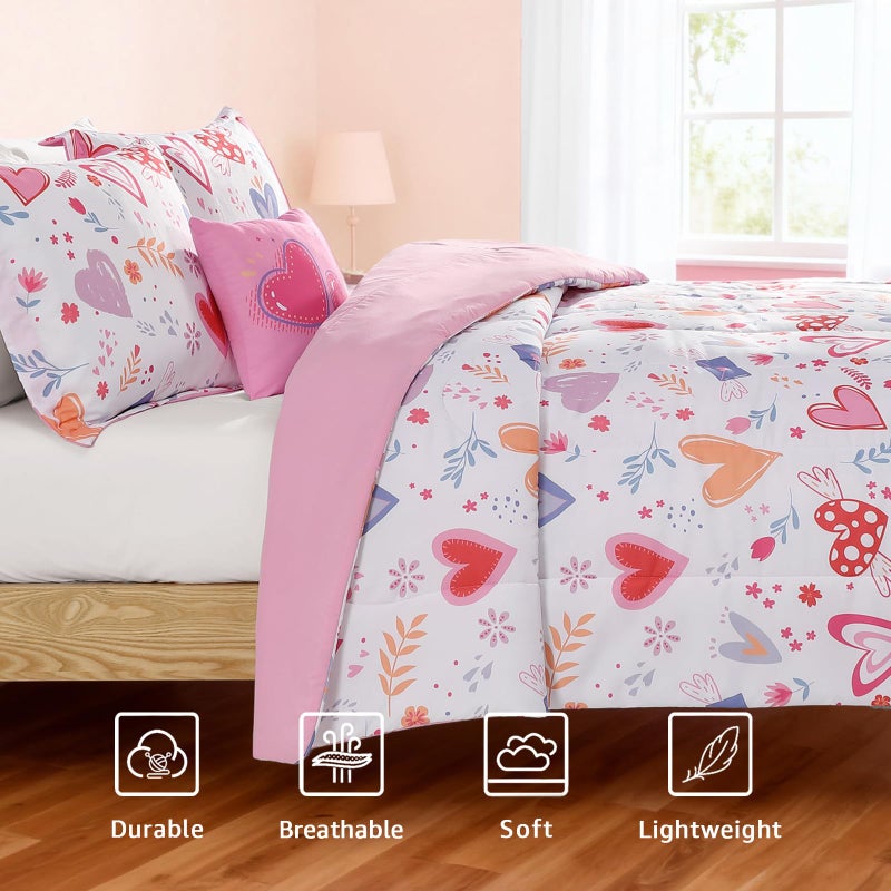 Wink Deer Twin Comforter Set for Girls-3 Pieces Heart Love Twin Bedding Sets for Kids,1 Comforter,1 Sham and 1 Decor Pillow - Image 3