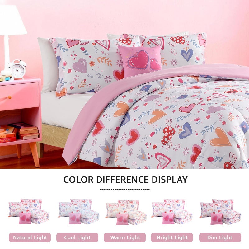 Wink Deer Twin Comforter Set for Girls-3 Pieces Heart Love Twin Bedding Sets for Kids,1 Comforter,1 Sham and 1 Decor Pillow - Image 5