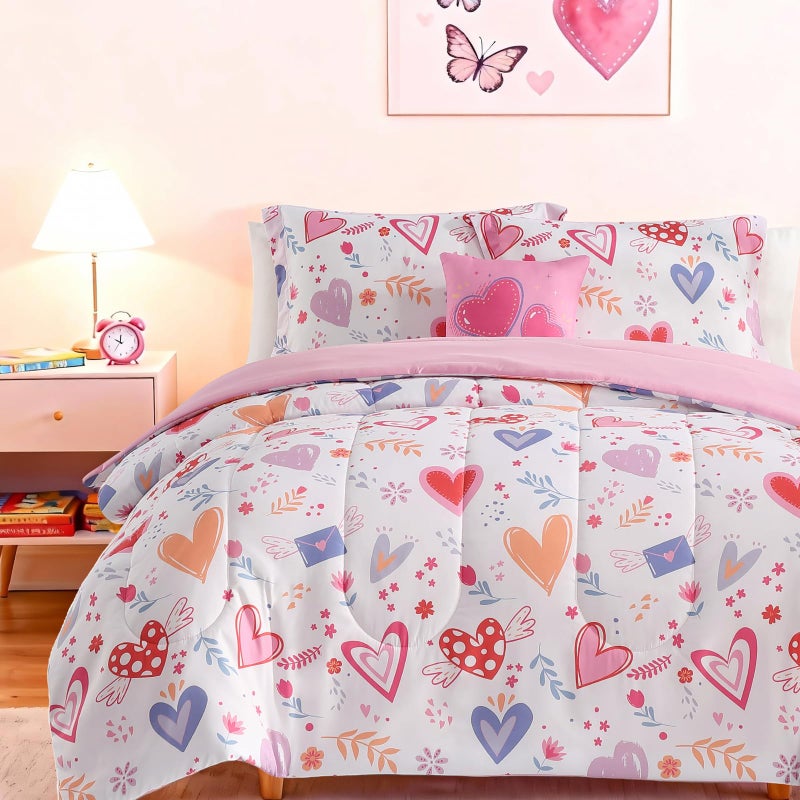 Wink Deer Twin Comforter Set for Girls-3 Pieces Heart Love Twin Bedding Sets for Kids,1 Comforter,1 Sham and 1 Decor Pillow - Image 4