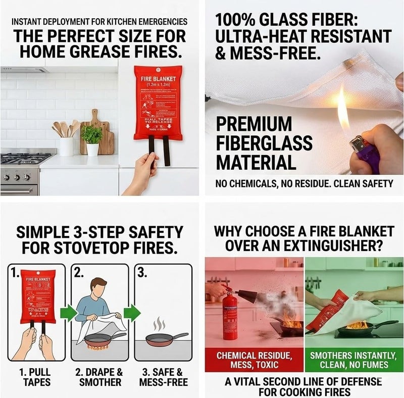 Fire Blanket 1.2m x 1.2m – Fire Safety Emergency Blanket for Kitchen, Home & Vehicle - Image 4