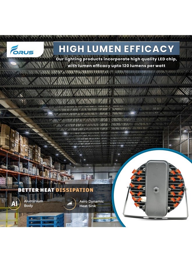 Forus 50W LED Well Glass Light - Cool White | High Bay LED Light for Warehouse, Factory, Shed & Industrial Use | Hanging Commercial Light with 5 Years Warranty | Energy-Efficient Shop Light - 1PC - Image 5