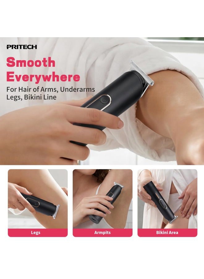 pritech Bikini Trimmer for Women - Rechargeable Pubic Hair Trimmer for Sensitive Skin, Wet&Dry Use, Pain-Free Electric Razor&Shaver with Standing Recharge Dock, Ideal Gift for Women, Black - Image 3