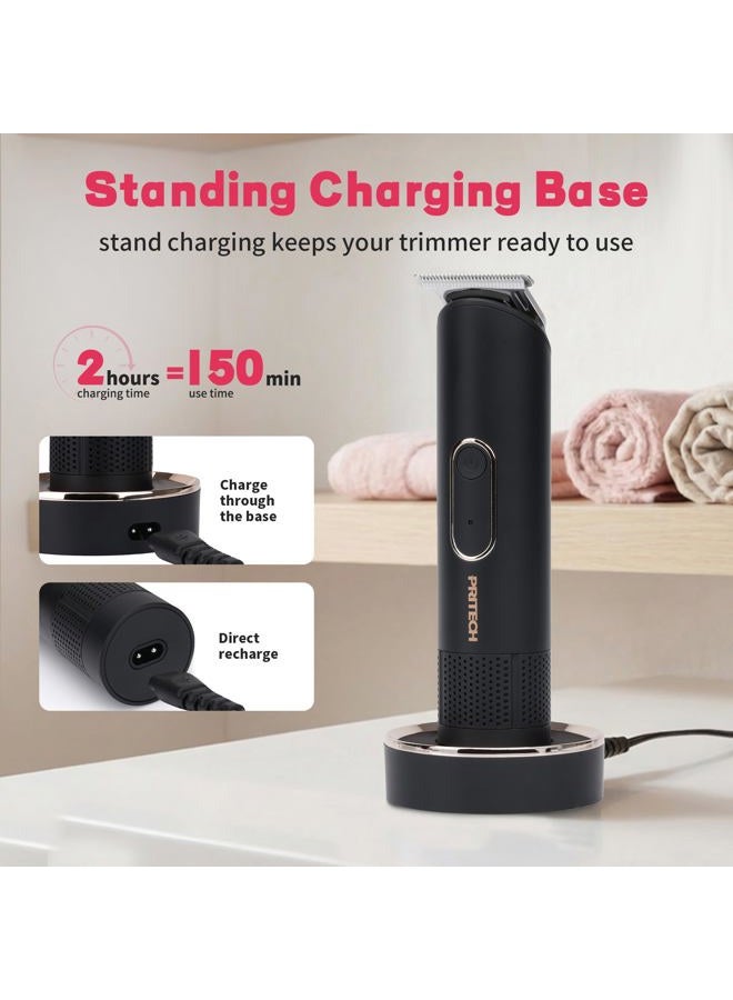 pritech Bikini Trimmer for Women - Rechargeable Pubic Hair Trimmer for Sensitive Skin, Wet&Dry Use, Pain-Free Electric Razor&Shaver with Standing Recharge Dock, Ideal Gift for Women, Black - Image 4