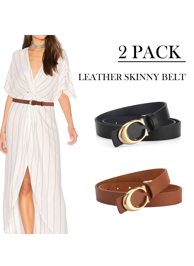 SYOSI 2 Pack Women Leather Belts, for Jeans Pants Fashion Ladies Leather Belts with Gold Buckle, Adjustable Belts Skinny Belt Vintage Belt Waist  Fashion Women's Accessories Waist Strap  - Image 2