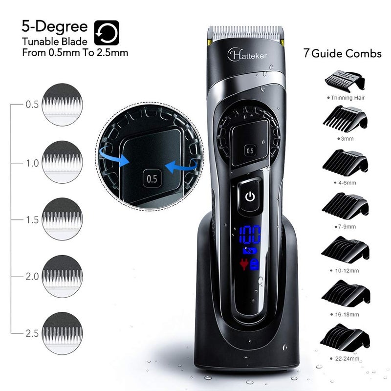 Hatteker Men's Hair Clipper Trimmer Beard Trimmer Cordless Hair Cutting Kit for Men Grooming Kit Precision Trimmer Waterproof Rechargeable, Battery Powered - Image 5