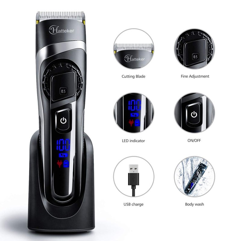 Hatteker Men's Hair Clipper Trimmer Beard Trimmer Cordless Hair Cutting Kit for Men Grooming Kit Precision Trimmer Waterproof Rechargeable, Battery Powered - Image 4