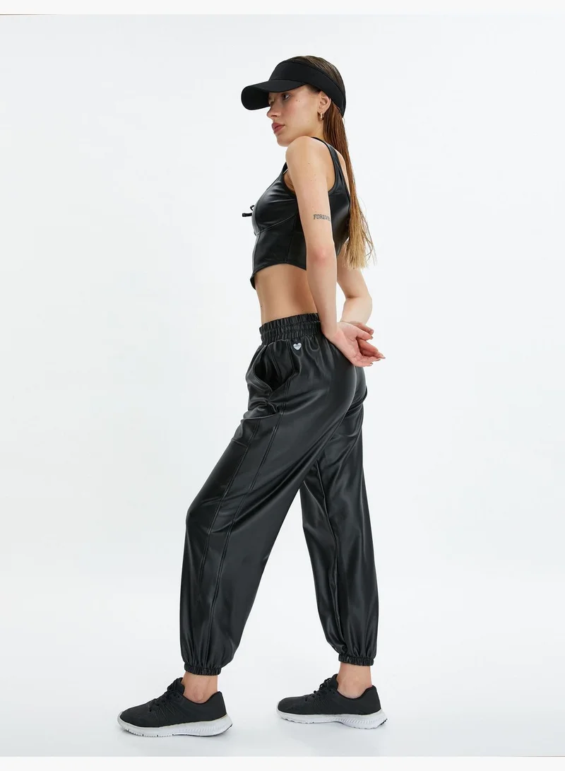 كوتون Leather Looking Jogger Sweatpants