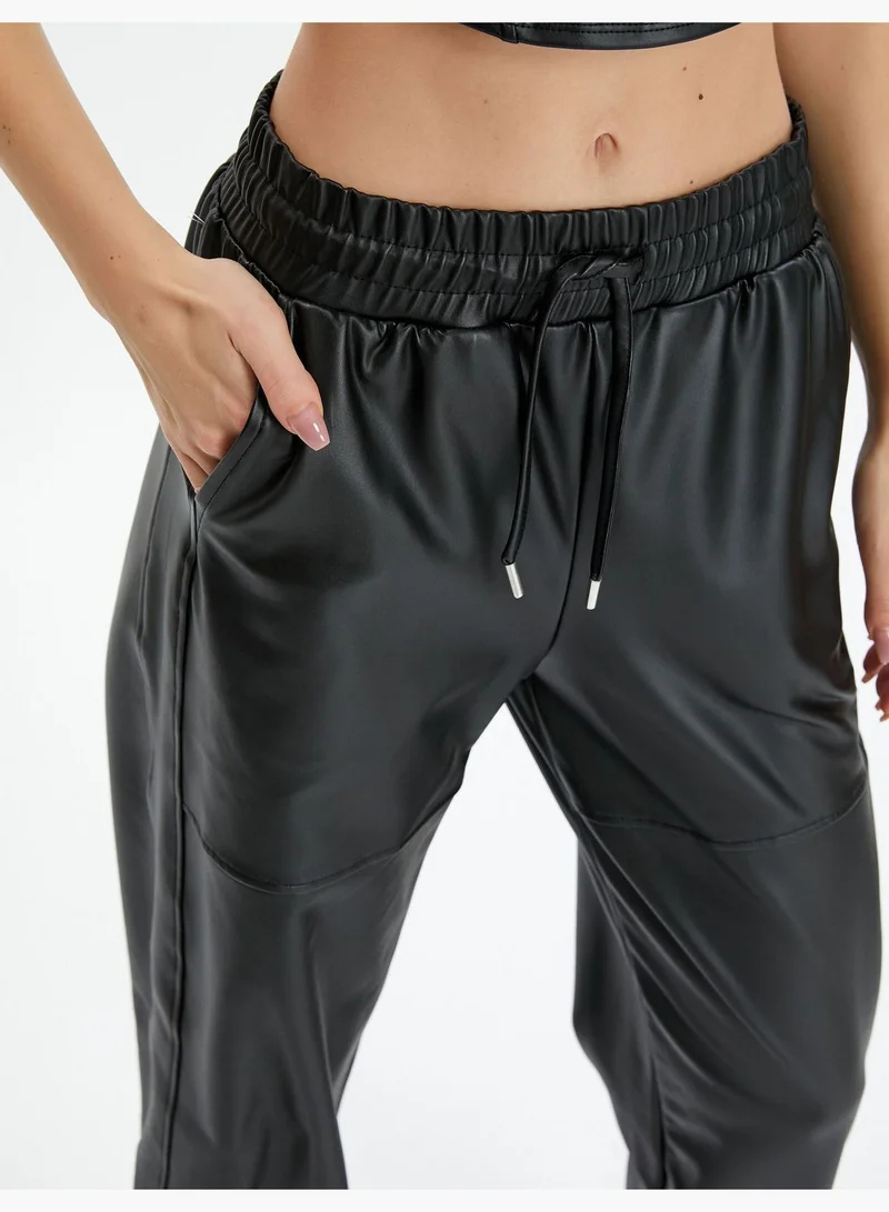 كوتون Leather Looking Jogger Sweatpants