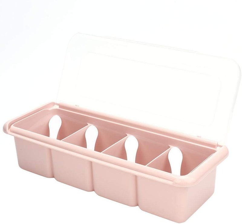 woobles Seasoning Rack Spice, with Spoon Container Condiment Jars, Kitchen Non-Toxic Durable 4 Compartments for All Kinds of Condiments Sugar, Salt, Jams(Pink)-Pink - Image 2