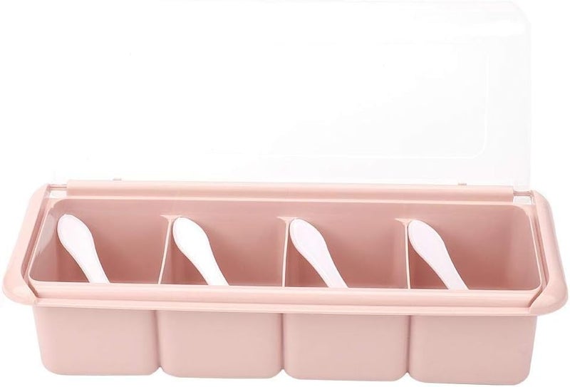 woobles Seasoning Rack Spice, with Spoon Container Condiment Jars, Kitchen Non-Toxic Durable 4 Compartments for All Kinds of Condiments Sugar, Salt, Jams(Pink)-Pink - Image 3