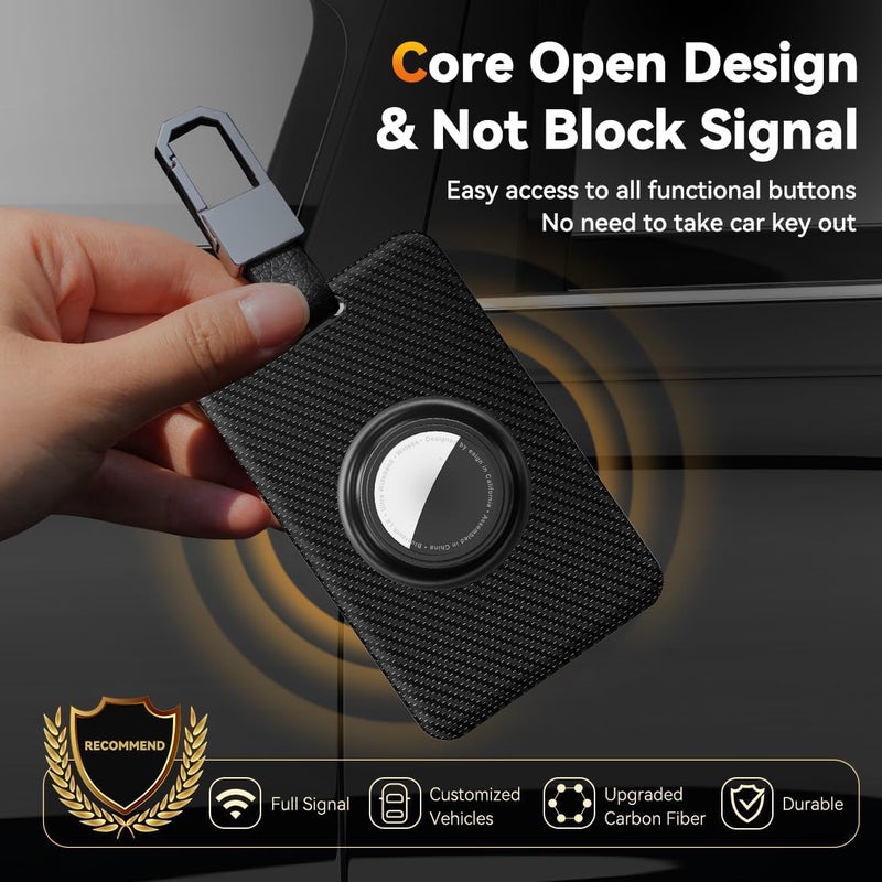 TNSNK Key Card Holder for Tesla with AirTag Slot TNSNK Carbon Fiber Cover Protective Card Case with Keychain for Tesla Key 3 Y S X (Black) - Image 3