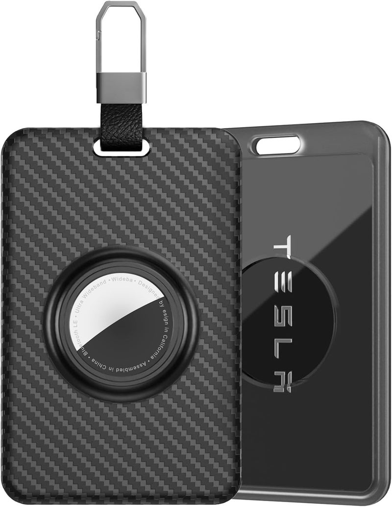 TNSNK Key Card Holder for Tesla with AirTag Slot TNSNK Carbon Fiber Cover Protective Card Case with Keychain for Tesla Key 3 Y S X (Black) - Image 1