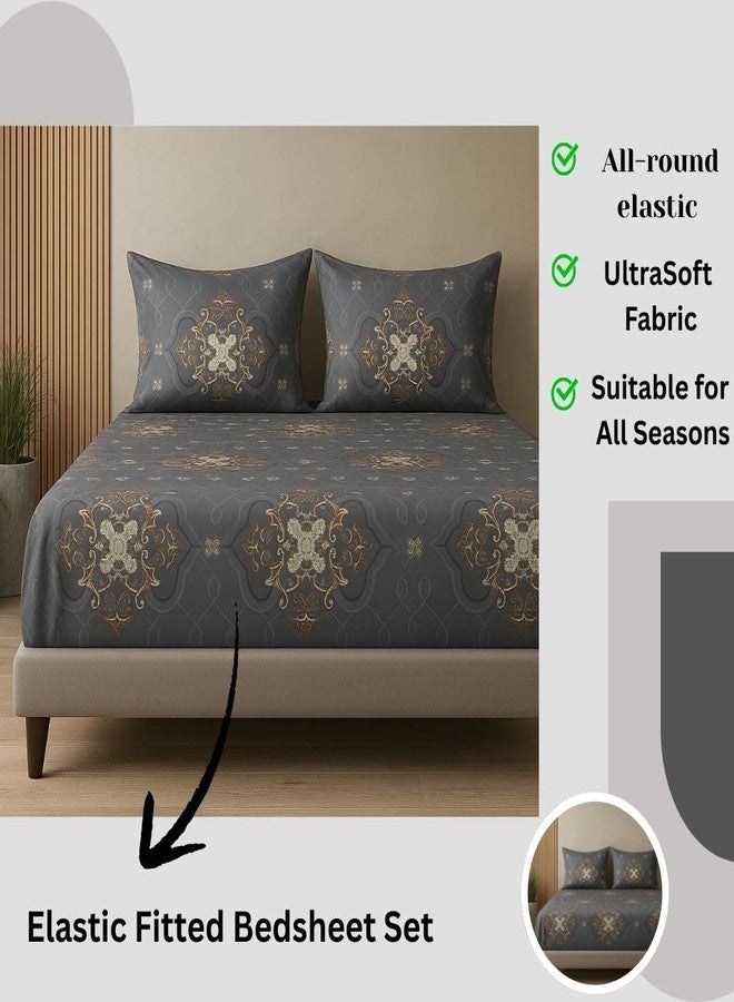 VIVEA RESERVE 400TC Cotton Feel Glace Cotton Double Bed Elastic Fitted Bedsheet King Size Set || Includes 1 Elastic Bedsheet King Size with 2 Pillow Covers (78 × 72 Inches, Perth) - Image 4