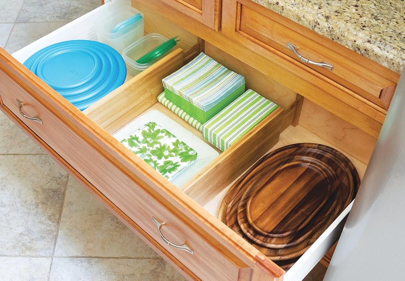 Lipper International 8897 Bamboo Wood Custom Fit Adjustable Deep Kitchen Drawer Dividers, Set of  2 - Image 5