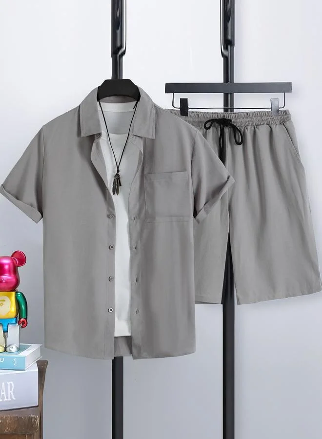 Take Two Take Two Solid Pocket Detail Shirt and Shorts Co-Ords