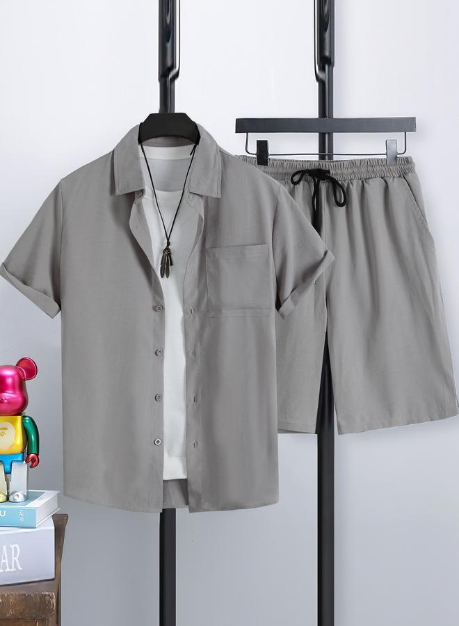 Take Two Solid Pocket Detail Shirt and Shorts Co-Ords - Image 1