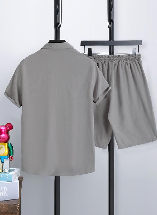 Take Two Solid Pocket Detail Shirt and Shorts Co-Ords - Image 2