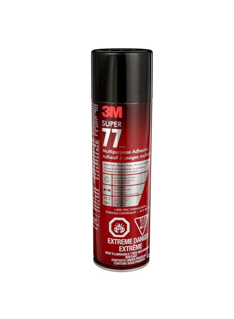 3M Super 77 Multipurpose Permanent Spray Adhesive Glue Paper Cardboard Fabric Plastic Metal Wood Net Wt 16.75 oz Black, 77-24 16.5 oz Can  - Image 3