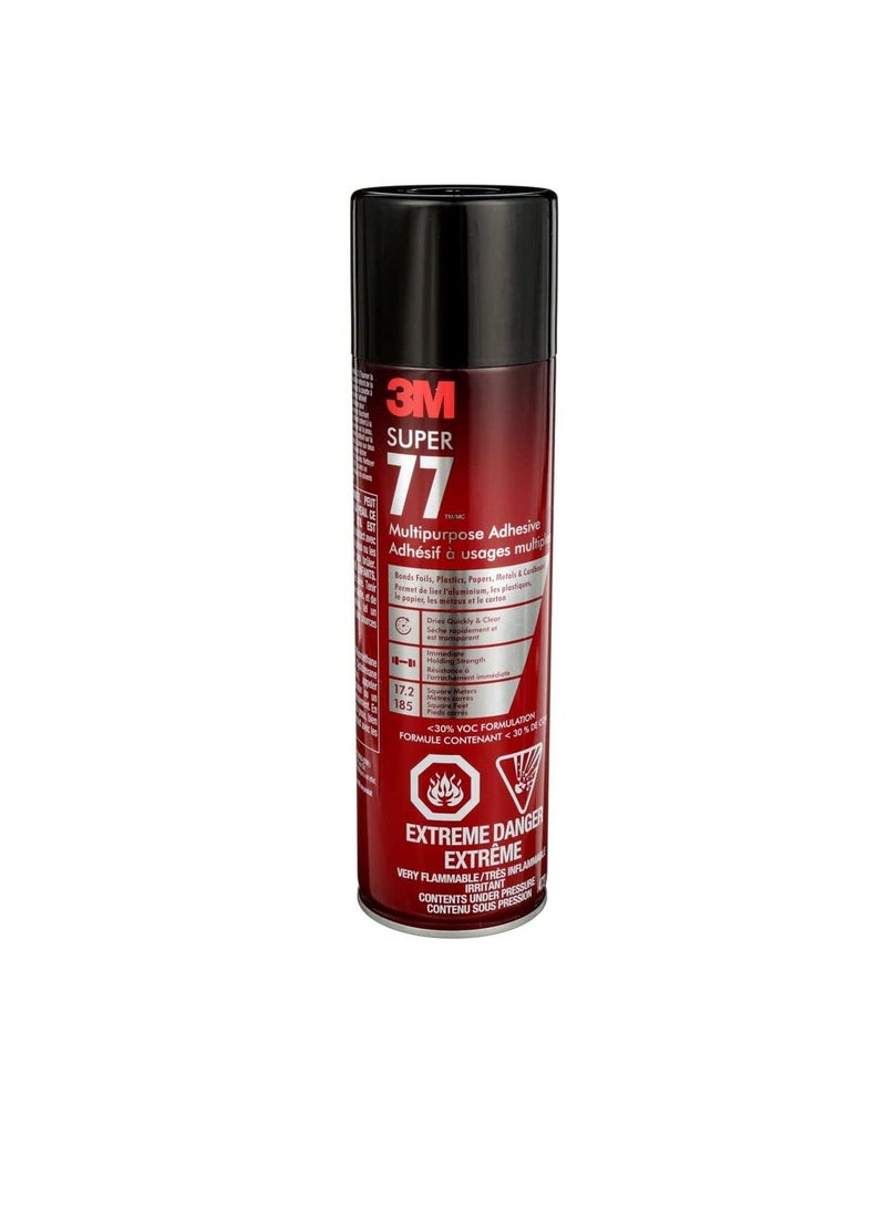 3M Super 77 Multipurpose Permanent Spray Adhesive Glue Paper Cardboard Fabric Plastic Metal Wood Net Wt 16.75 oz Black, 77-24 16.5 oz Can  - Image 2