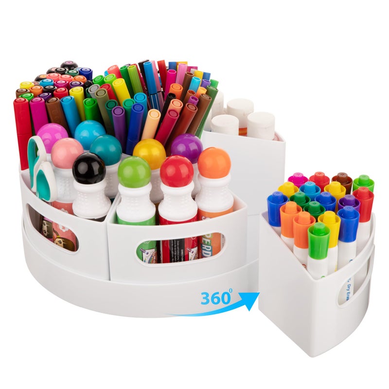 CraftGenes Art Supplies Organizer, Extra Large 360Â° Rotating Desk Organizer with 7 Removable Compartments, Marker Organizer for Home, Office, and Classroom, Crayon Holder - Image 1