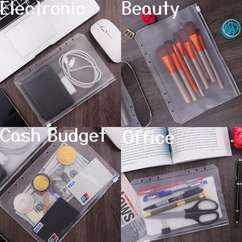Antner 12PCS A5 Binder Pockets 6 Holes Budget Cash Envelopes for Budgeting, Clear Zipper Folders Planner Inserts Loose Leaf Bags Binder, Waterproof PVC Document Pouch Filing - Image 3
