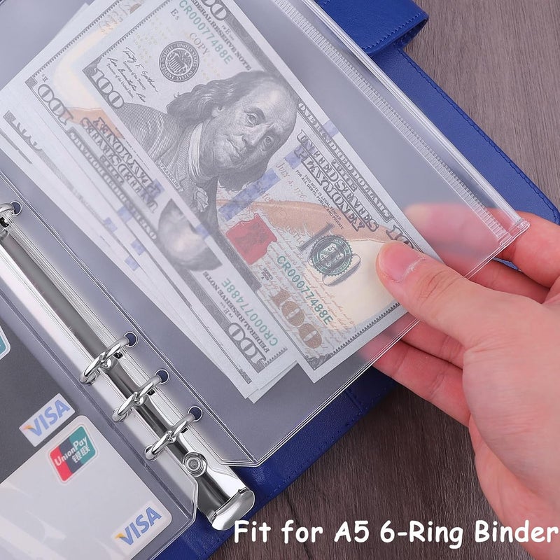 Antner 12PCS A5 Binder Pockets 6 Holes Budget Cash Envelopes for Budgeting, Clear Zipper Folders Planner Inserts Loose Leaf Bags Binder, Waterproof PVC Document Pouch Filing - Image 4