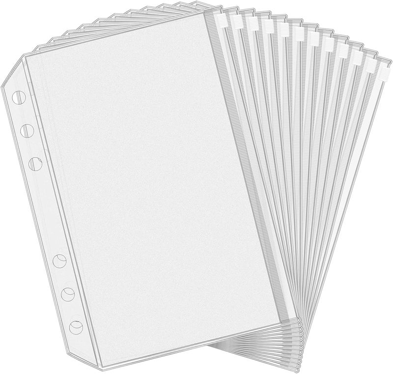 Antner 12PCS A5 Binder Pockets 6 Holes Budget Cash Envelopes for Budgeting, Clear Zipper Folders Planner Inserts Loose Leaf Bags Binder, Waterproof PVC Document Pouch Filing - Image 1