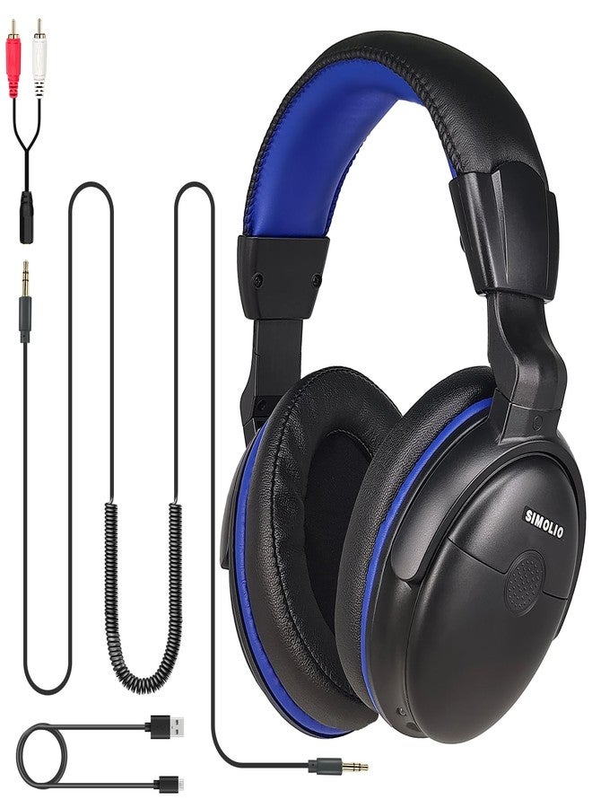 SIMOLIO Headphones with Extra Long Cord for TV with Volume Amplified & Clear Dialogue, 18ft/5.5M Long Coil Cord, Over Ear Wired TV Headphones for Seniors w/Volume Control & Clip, 40 Hrs Playtime - Image 1