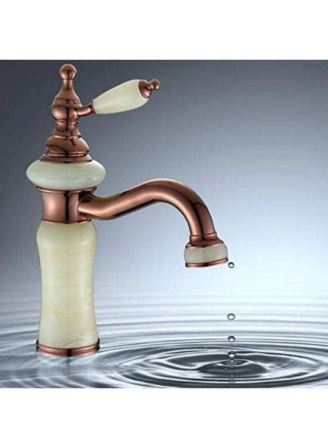 YD Vintage Style Single Handle Bathroom Basin Faucet with Decorative Stone-Inspired Body, Ceramic Cartridge, Water Saving Mixer Tap for Vanity Sink, Elegant Countertop Wash Basin Fixture - Image 2