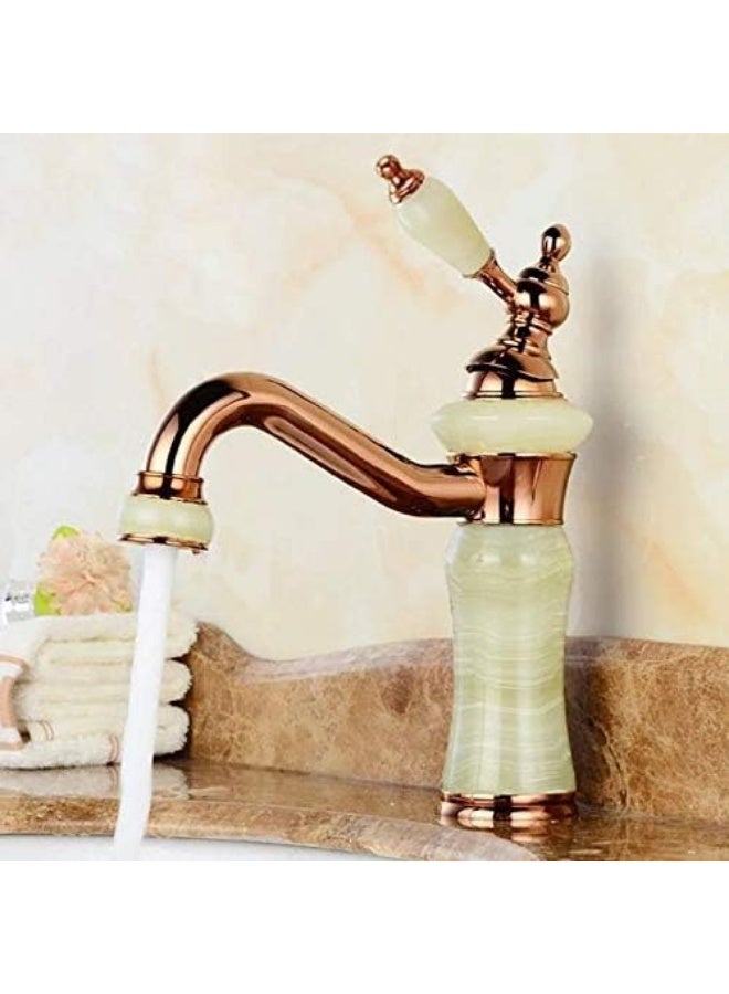 YD Vintage Style Single Handle Bathroom Basin Faucet with Decorative Stone-Inspired Body, Ceramic Cartridge, Water Saving Mixer Tap for Vanity Sink, Elegant Countertop Wash Basin Fixture - Image 3