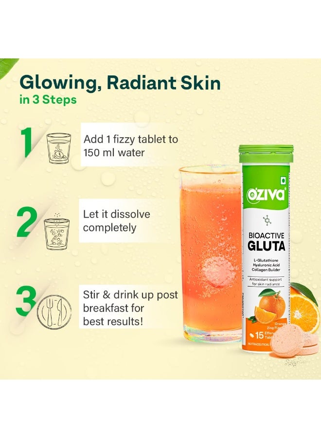 OZiva Bioactive Glutathione Tablets for Radiant Skin - 15 Effervescent Tablets | L-Glutathione, Lycopene, Vitamin C for Skin Glow & Anti-Pigmentation|Orange - Image 5