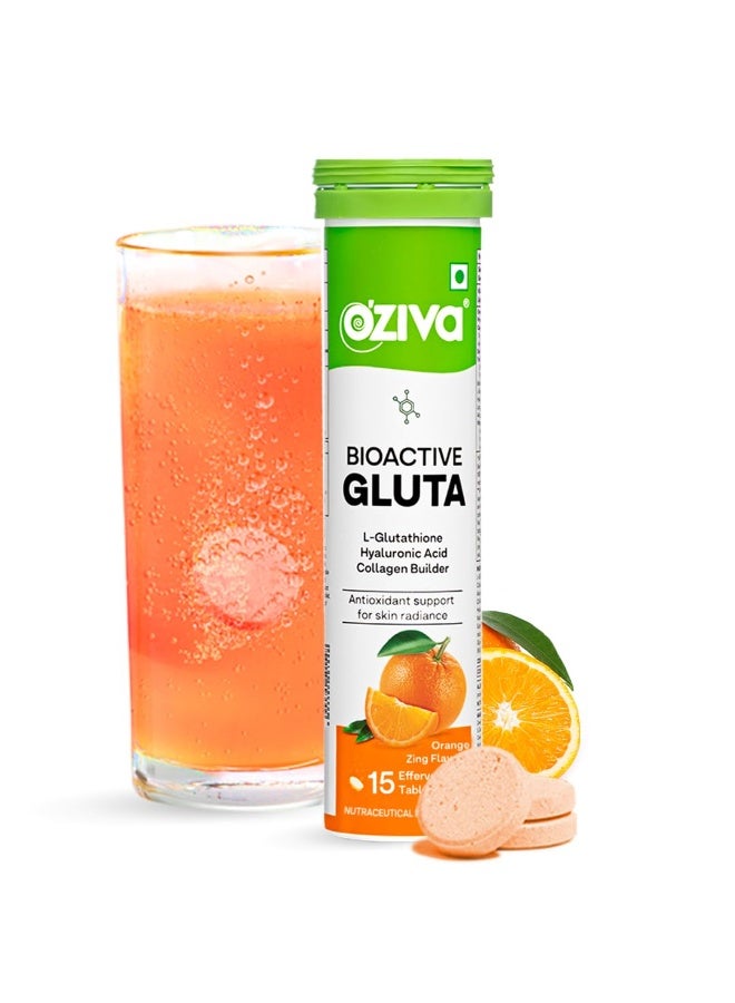 OZiva Bioactive Glutathione Tablets for Radiant Skin - 15 Effervescent Tablets | L-Glutathione, Lycopene, Vitamin C for Skin Glow & Anti-Pigmentation|Orange - Image 1