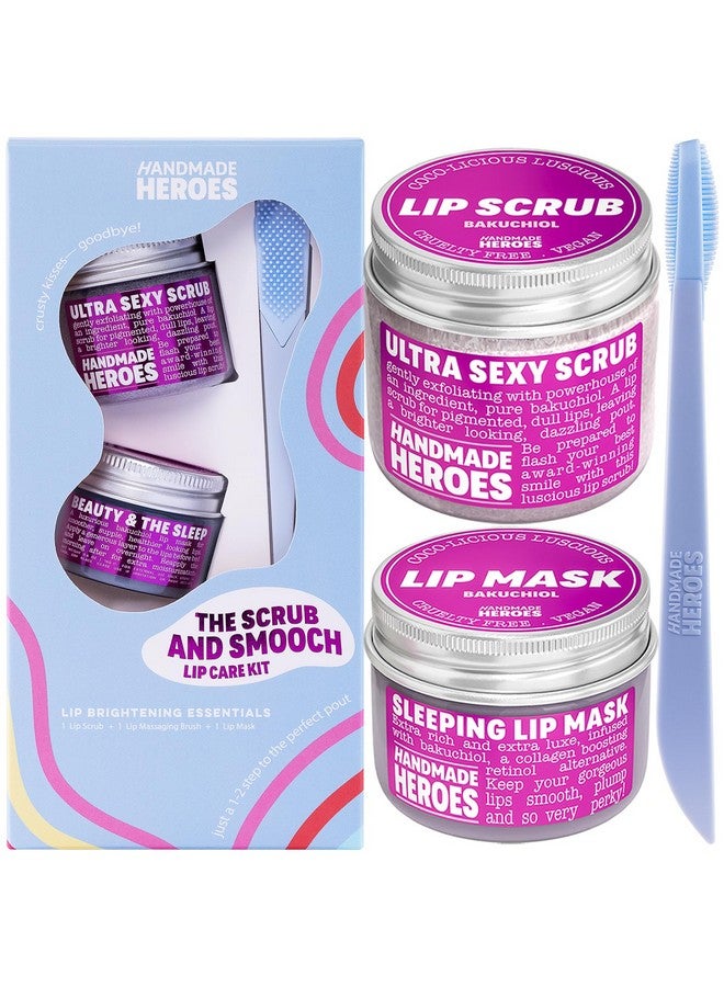 Handmade Heroes 100% Natural Lip Scrub, Vegan Conditioning Coconut Lip Exfoliator - Gentle Exfoliant, Sugar Lip Polish and Lip Exfoliator Scrubber for Chapped and Dry Lips (Bakuchiol 3pc Set) - Image 1