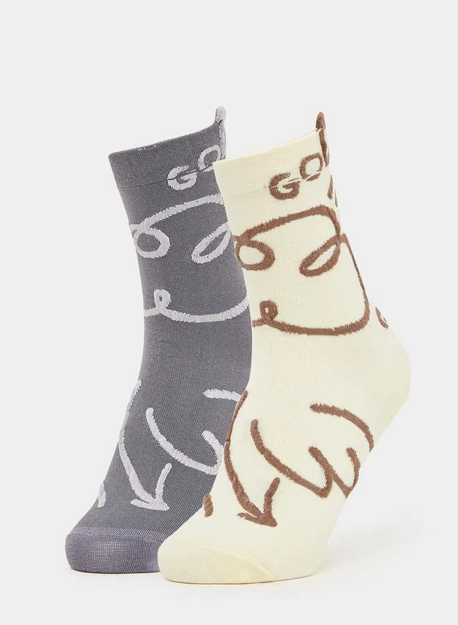 ستايلي مجموعة من 2 جوارب بطبعة جرافيك