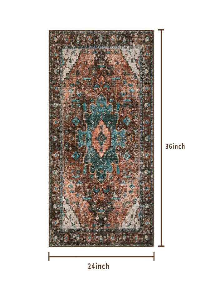 Ciicool Washable Vintage Area Rug, 2x3ft Small Boho Rug, Ultra Soft Rugs for Entryway, Non-Slip Entry Rugs Oriental Low-Pile Indoor Mat Floor Carpet for Entrance Bedroom Kitchen Bathroom Foyer Decor - Image 3