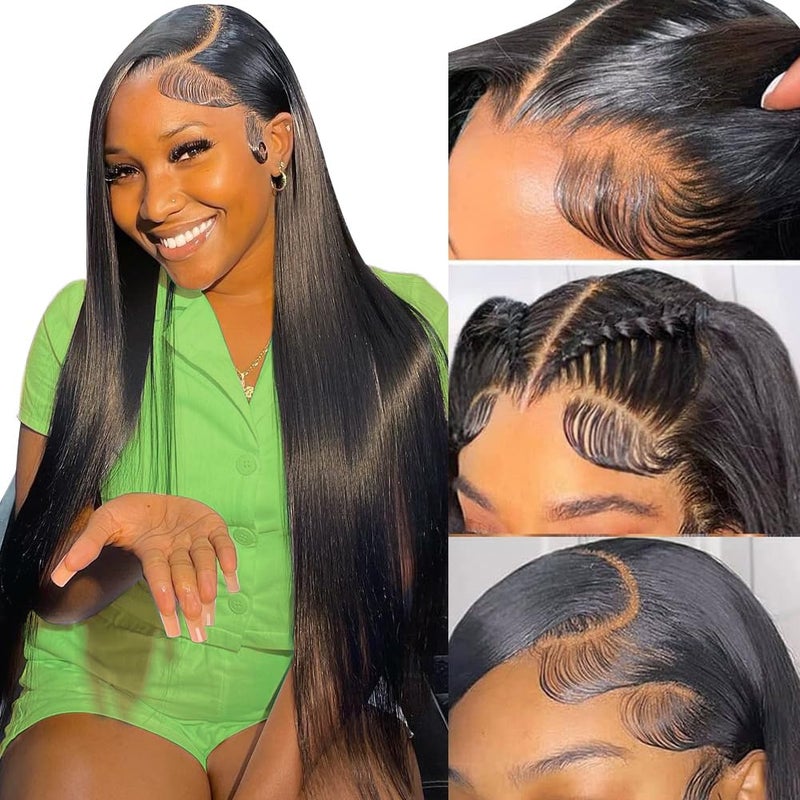 32 Inch Lace Front Wigs Human Hair Straight 13x4 HD Lace Frontal Wigs Human Hair Pre Plucked Natural Hairline Bleached Knots with Baby Hair Long Glueless Lace Frontal Wigs for Women Straight