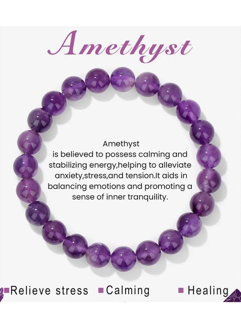 8mm Natural Stone Bracelet Elastic Beads Handmade Bracelets Inspirational Gifts with Message Card