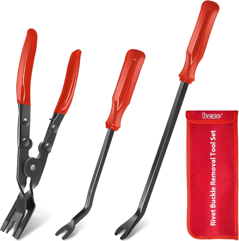 Keze 3 Pcs Auto Clip Pliers Set and Fastener Remover,Car Trim Rivet Removal Pry Tool Repair Kit with Storage Bag for Automotive Door Panel,Upholstery,Dashboard,Plastic Fasteners - Image 1