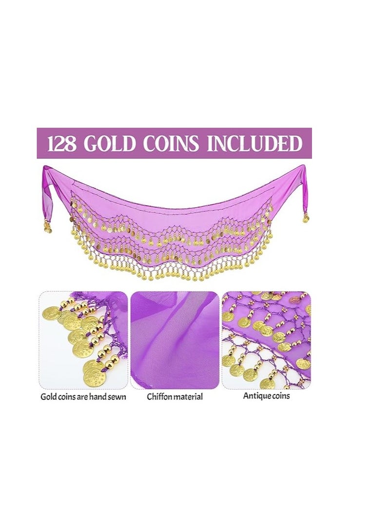 Excefore Gypsy Costume Women Gypsy Belly Dance Accessories Gypsy Head Scarf with Coins Gypsy Hip Scarf Bracelet Set - Image 5