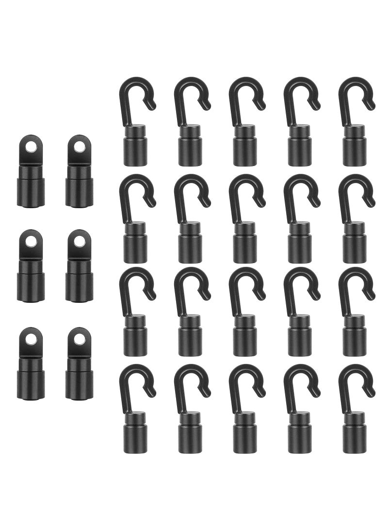 CLIO 20 Pcs Bungee Shock Cord Hooks for 14 Inch Rope Terminal Ends  Tabbed S Open With Straight Hooks for Kayaks 