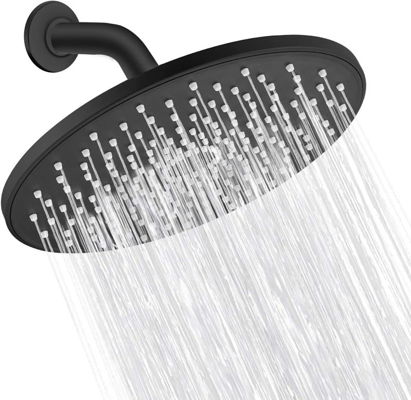 VMASSTONE Rain Shower Head 9In High Pressure Showerhead - Tool Free Installation- with Large Spray Surfaces and 200 Nozzles for Delicate and Unstimulate Shower Experience (EM-001 Matte Black/Black) - Image 1