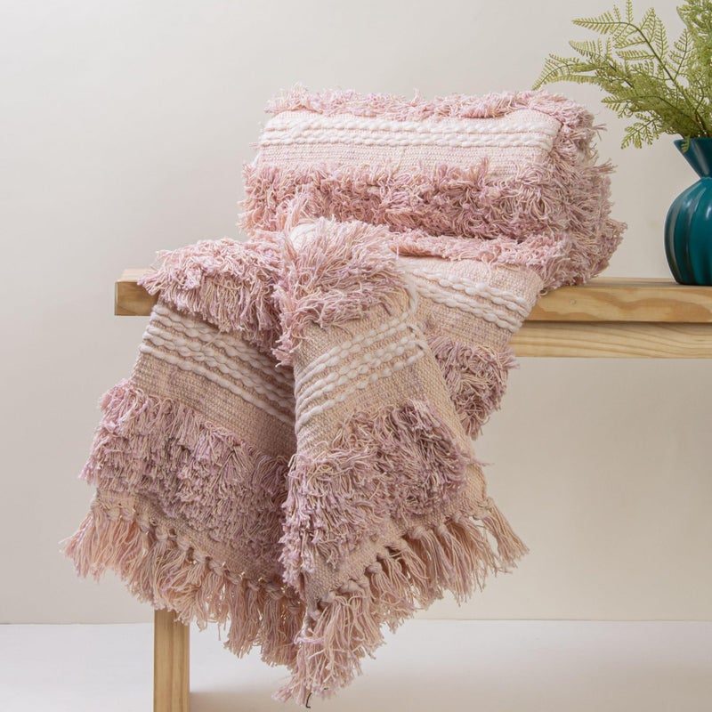DMAASA Handmade Pure Cotton Sofa Tufted Throw for Chair, Bed and Couch, Breathable Cozy Throw Home and Multi Uses 50x70 Inch Size (Lite-Pink_Peach) - Image 1