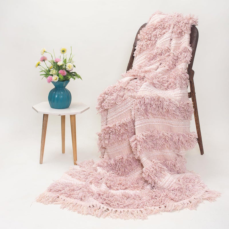 DMAASA Handmade Pure Cotton Sofa Tufted Throw for Chair, Bed and Couch, Breathable Cozy Throw Home and Multi Uses 50x70 Inch Size (Lite-Pink_Peach) - Image 4