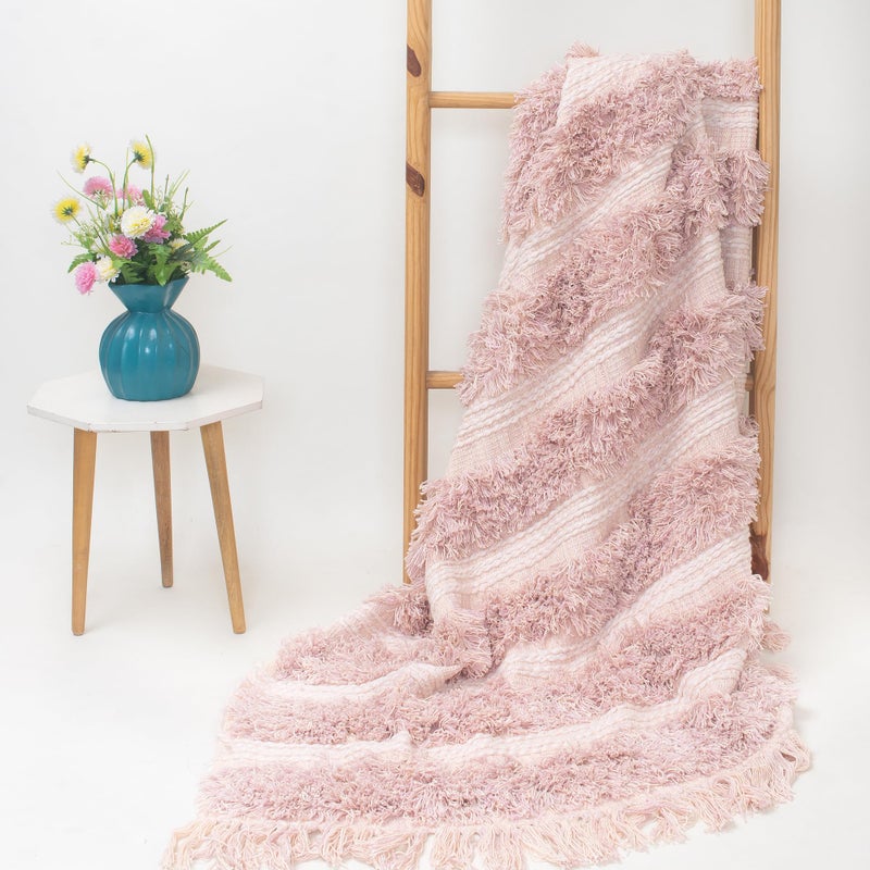 DMAASA Handmade Pure Cotton Sofa Tufted Throw for Chair, Bed and Couch, Breathable Cozy Throw Home and Multi Uses 50x70 Inch Size (Lite-Pink_Peach) - Image 5