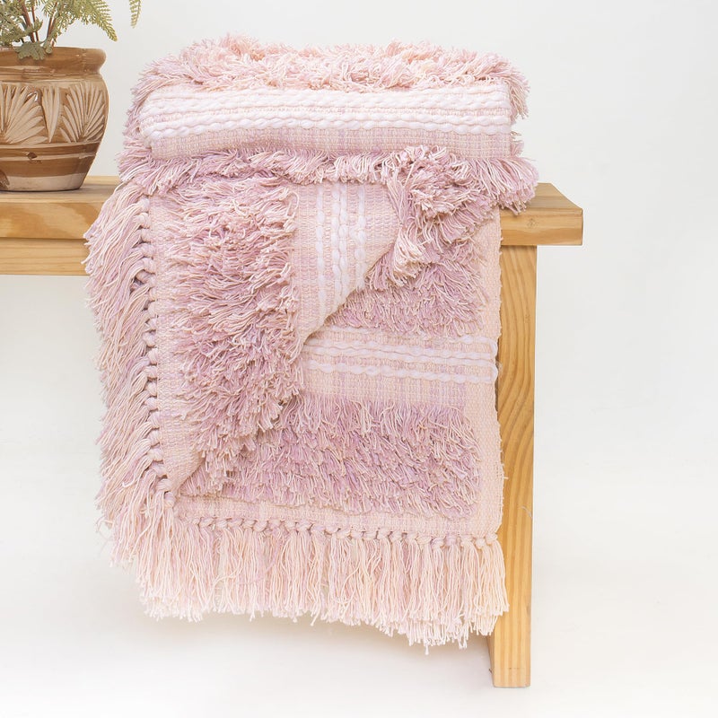 DMAASA Handmade Pure Cotton Sofa Tufted Throw for Chair, Bed and Couch, Breathable Cozy Throw Home and Multi Uses 50x70 Inch Size (Lite-Pink_Peach) - Image 3