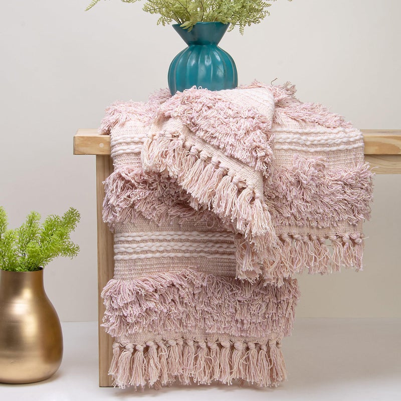 DMAASA Handmade Pure Cotton Sofa Tufted Throw for Chair, Bed and Couch, Breathable Cozy Throw Home and Multi Uses 50x70 Inch Size (Lite-Pink_Peach) - Image 2