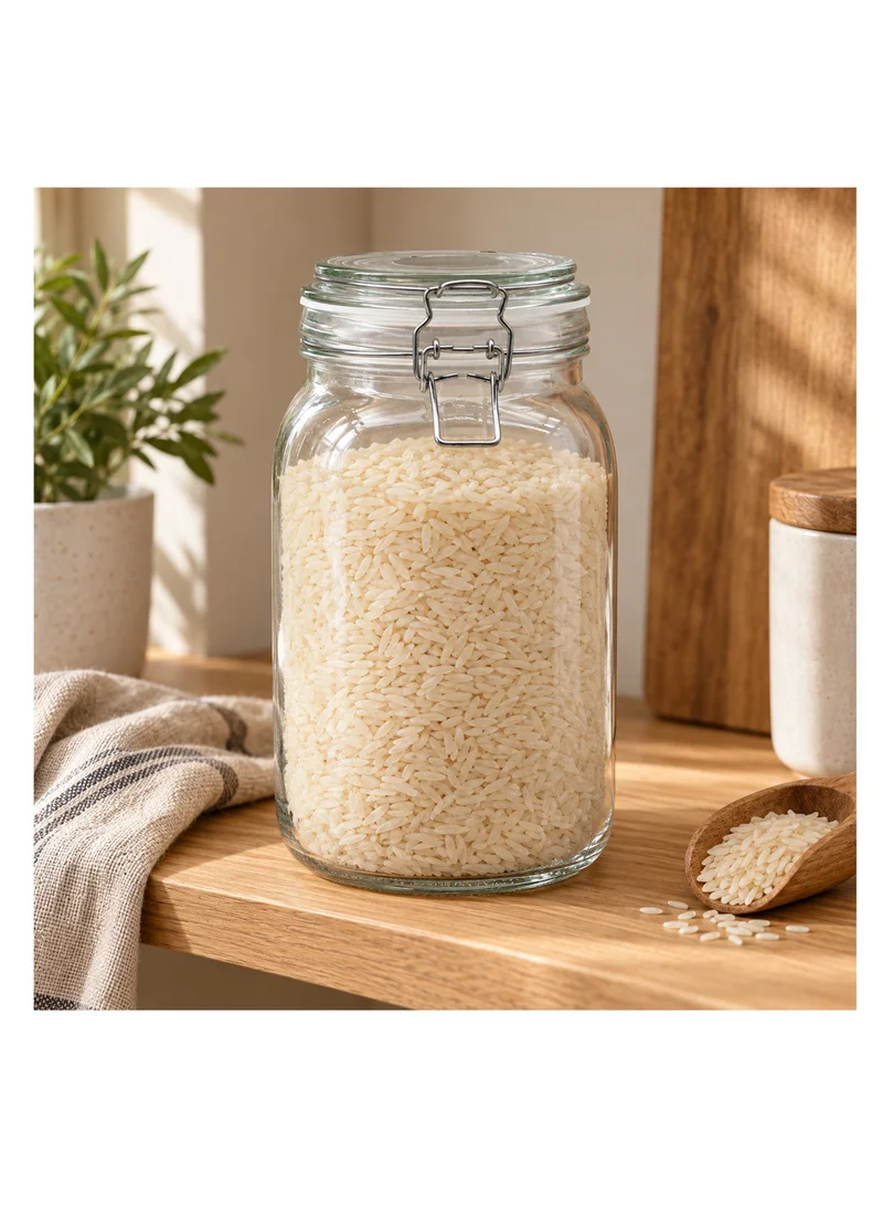 Cuisine Art Cuisine Art Glass Storage Jar with Clip Lid 1500 ml, Clear Glass Food Container with PP Sealing Ring, Clip Top Pantry Canister for Pasta, Rice, Cereal, Coffee, Grains & Dry Food, 11.5 x 20 cm