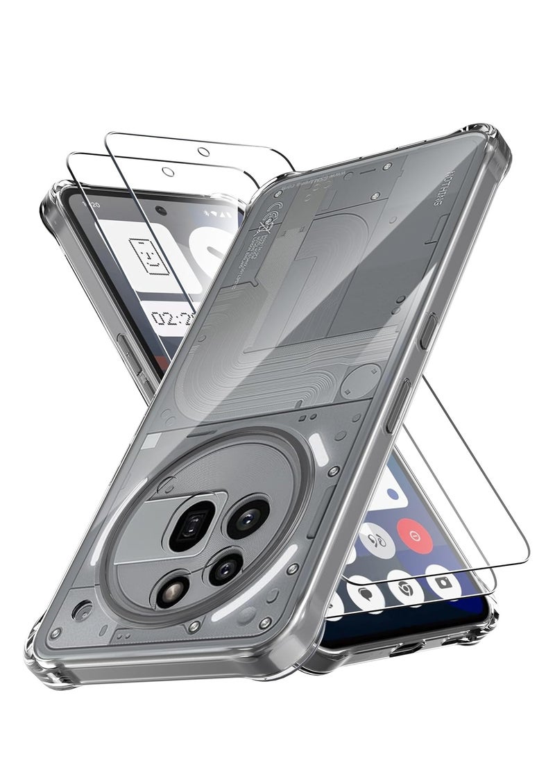 Houmt Nothing Phone 3a Pro Case Cover Soft Silicone Anti Yellowing Clear Case with 2-Pack Nothing Phone 3a Pro Screen Protector Tempered Glass Film High Transparency Anti-Scratch Glass For Nothing Phone 3a Pro  - Image 1