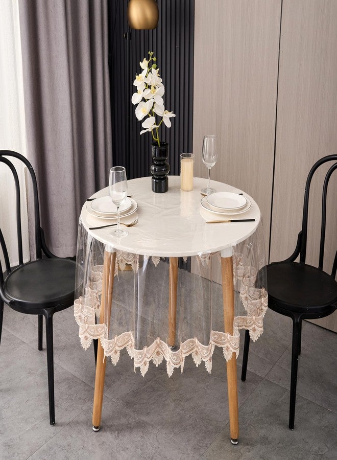 Pioggia غطاء طاولة شفاف من الفينيل، مقاوم للماء والزيوت، مصنوع من مادة PVC، غطاء طاولة شفاف (قطر 48 بوصة) - Image 3